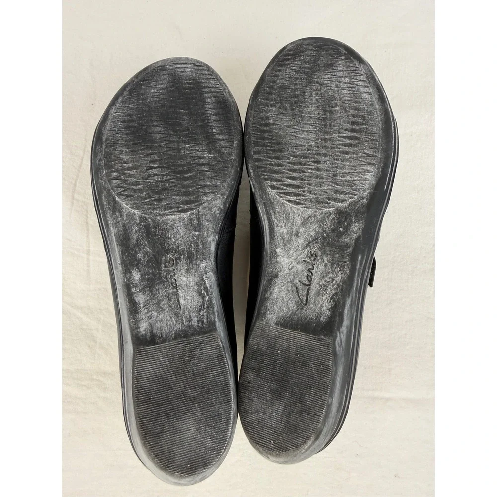 Clarks Collection Black Leather Pleated Hook Loop Strap Loafers Womens 8.5‎ M